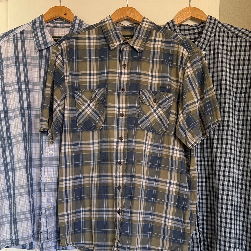 3-100% Cotton Short Sleeve Button Down Shirts by Eddie Bauer, Tall Large